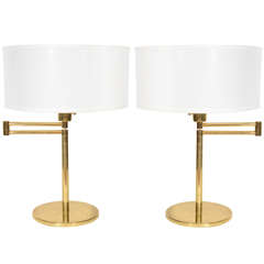 Pair of Brass Swing Arm Table Lamps by Hansen