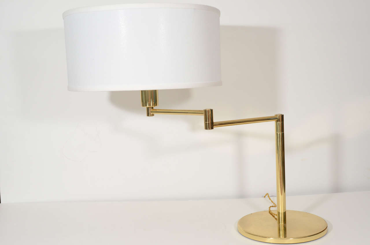 Pair of Brass Swing Arm Table Lamps by Hansen In Excellent Condition In New York, NY