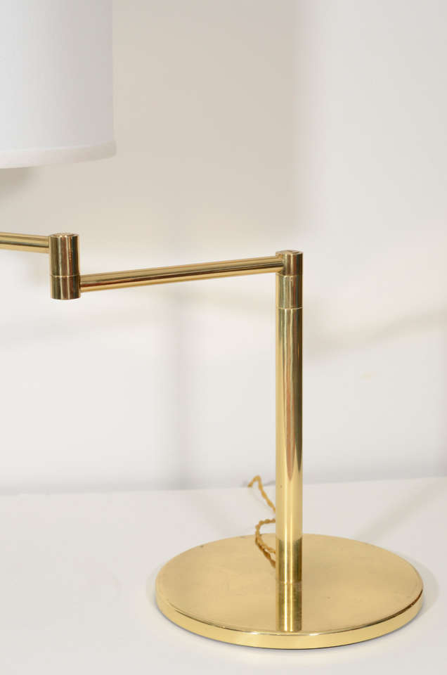 Mid-20th Century Pair of Brass Swing Arm Table Lamps by Hansen
