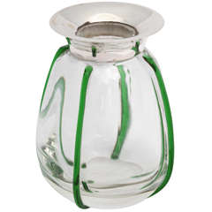 Antique Edwardian, Sterling Silver-Mounted Hand-Blown Vase