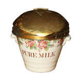 Antique Colored Milk Pail With Brass Lid