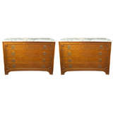 Pair of Concave Marble Top Chest of Drawers