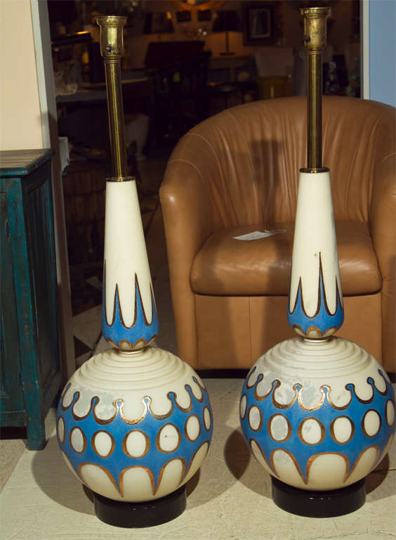 American Pair of Large Urn Form Painted Lamps