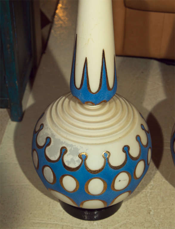 Pair of Large Urn Form Painted Lamps 3