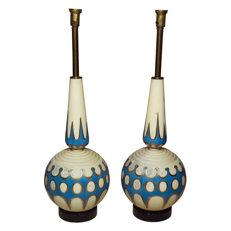 Pair of Large Urn Form Painted Lamps