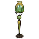 Tiffany Favrile Glass and Bronze Candlestick