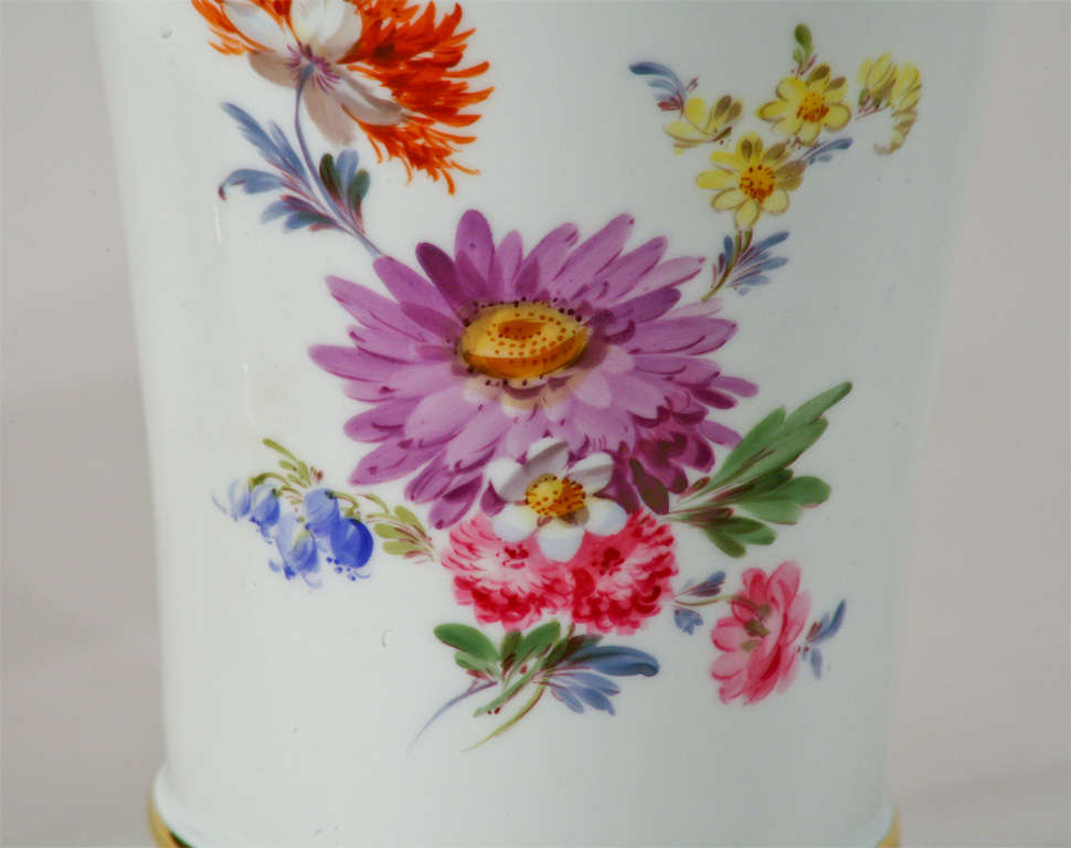 Pair of Signed Meissen Lemon Yellow Hand-Painted Botanical Vases In Excellent Condition For Sale In Great Barrington, MA