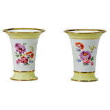 Pair of Signed Meissen Lemon Yellow Hand-Painted Botanical Vases