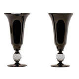 Vintage Pair of Pairpoint Black Crystal Trumpet Vases