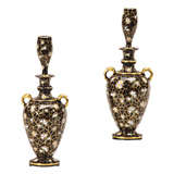 Antique Pair of Bohemian Black Crystal Perfumes with Enamel Decoration