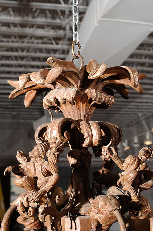 Wood Carved Italian Monkey Chandelier