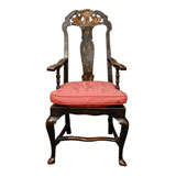 Black Lacquer and Gilt Chinoiserie Decorated Arm Chair