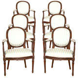 Set of Six Louis XVI European Arm Chairs