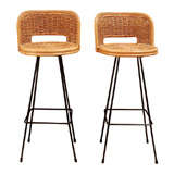 Pair of Vintage Rattan Swivel Stools