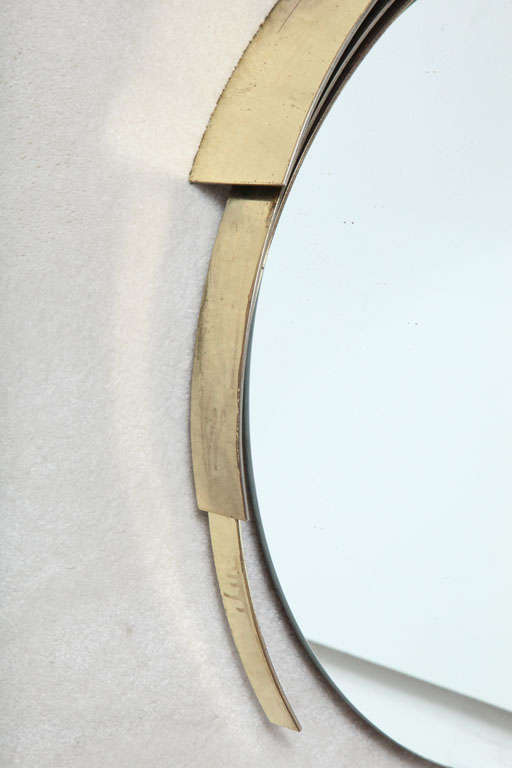 Unique Scuptural Brass Round Mirror Signed by Curtis Jere 2