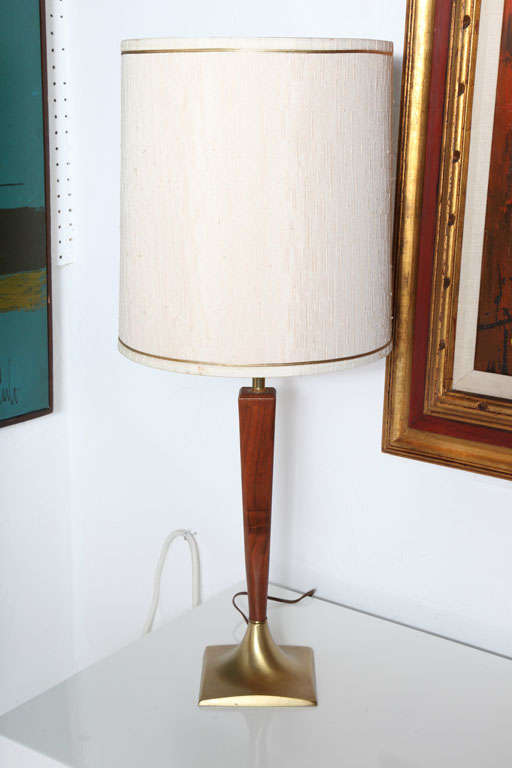 American Pair of Wood and Brass Lamps For Sale