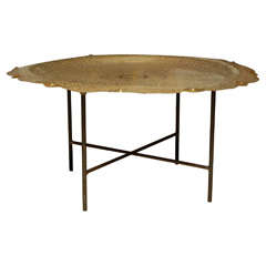 Vintage Large Moroccan Brass Tray Table