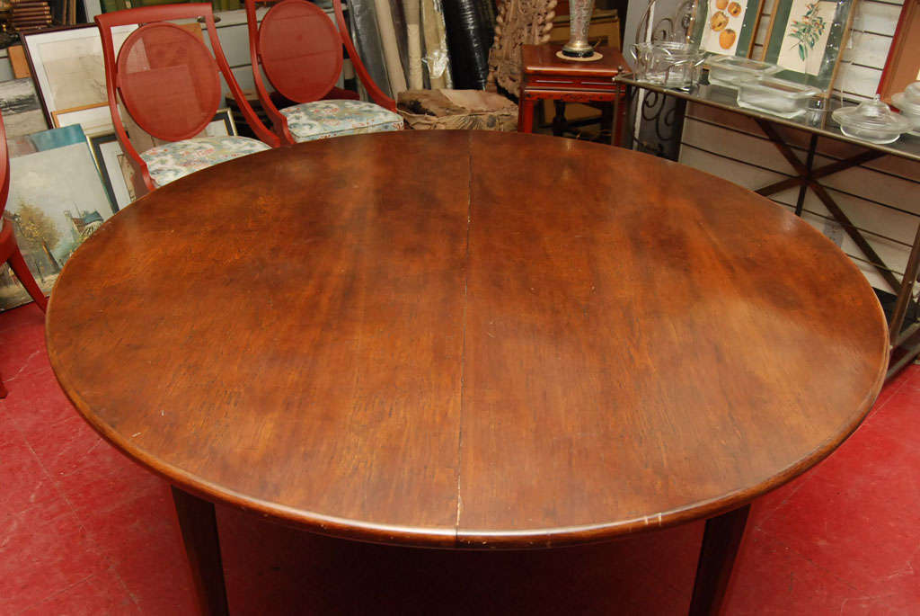 20th Century Pecan Wood Round Dining Table + Leaves