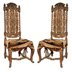 Pair of High Back Gothic Style Hall Chairs