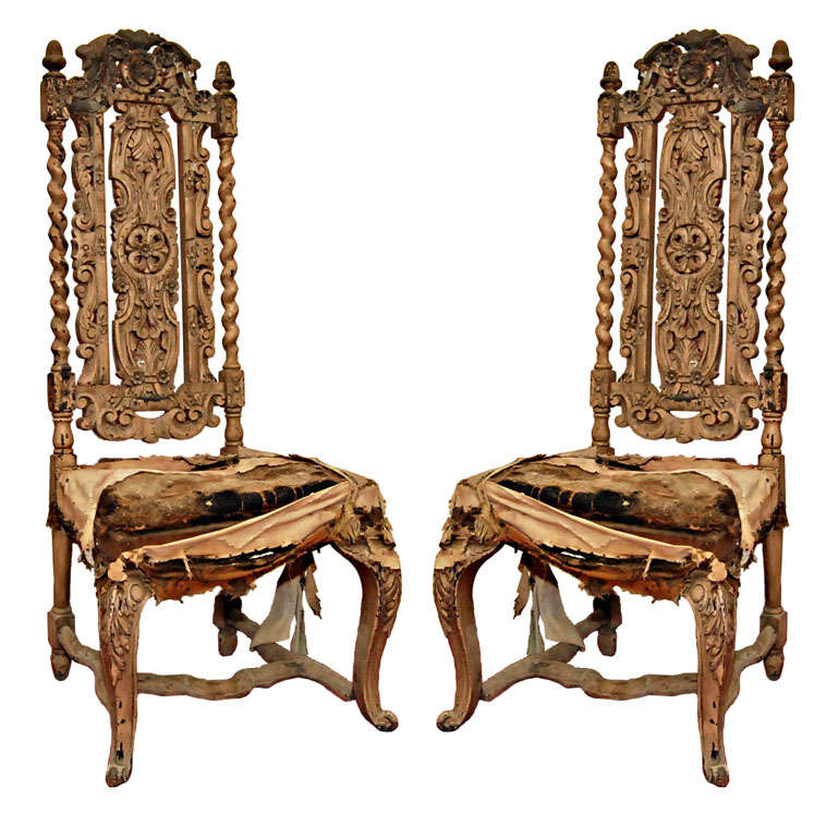 Pair of High Back Gothic Style Hall Chairs at 1stDibs