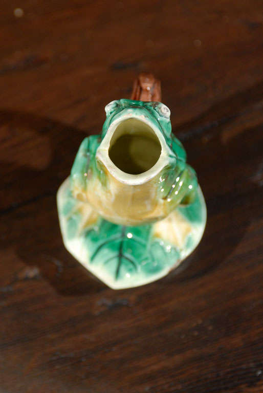 19th C English Majolica Frog Pitcher by Edward Steele 2