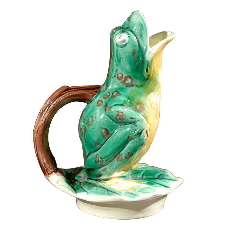 19th C English Majolica Frog Pitcher by Edward Steele