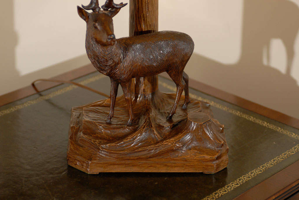 Swiss 20th Century Black Forest Stag Lamp