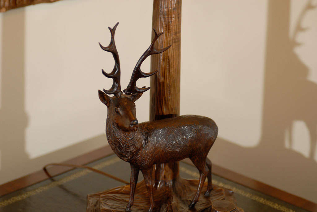 Wood 20th Century Black Forest Stag Lamp