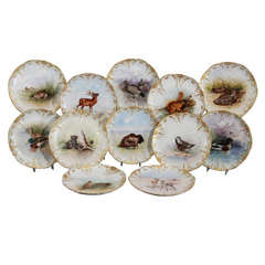 Antique Set of 12 Unusual Hand Painted Game Plates-Squirrels Etc.