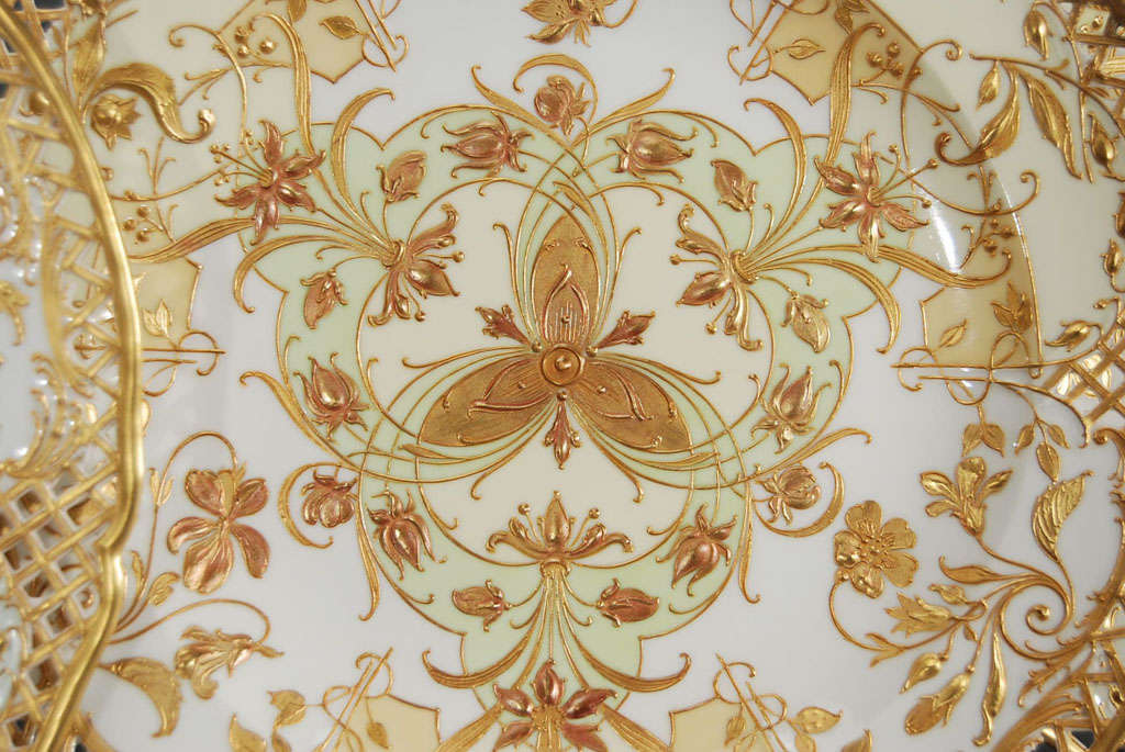 20th Century Set of 12 KPM Handpainted Art Nouveau Raised Paste Gold Plates