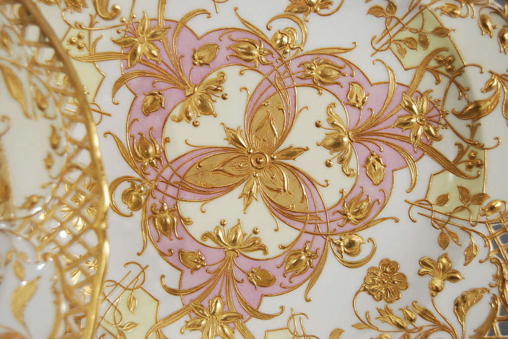 Porcelain Set of 12 KPM Handpainted Art Nouveau Raised Paste Gold Plates