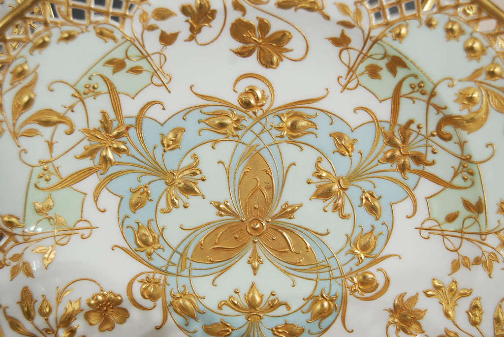 Set of 12 KPM Handpainted Art Nouveau Raised Paste Gold Plates 1