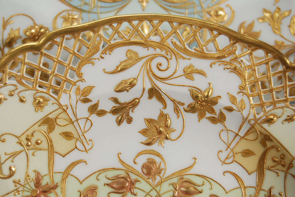 Set of 12 KPM Handpainted Art Nouveau Raised Paste Gold Plates 3