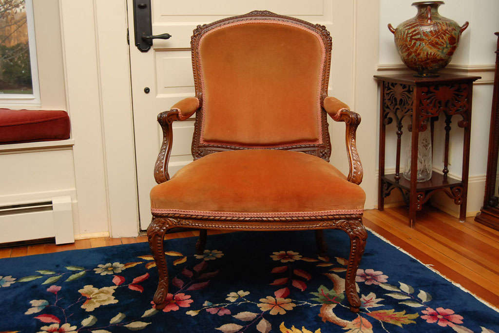 20th Century Pair of French Carved Fruitwood Armchairs For Sale
