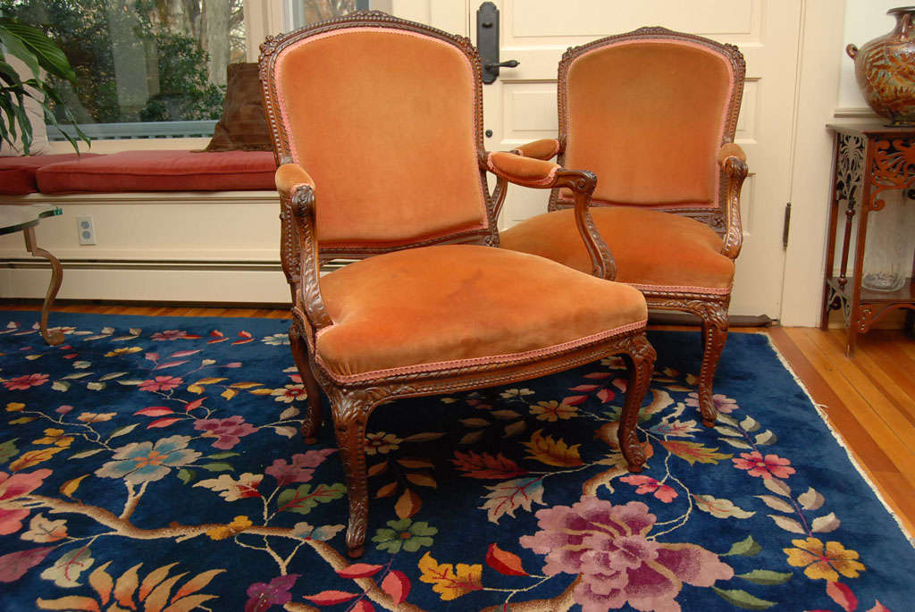Pair of French Carved Fruitwood Armchairs For Sale 7