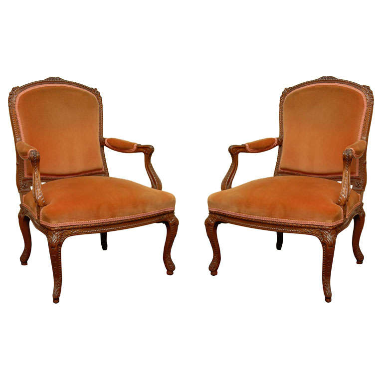 Pair of French Carved Fruitwood Armchairs For Sale at 1stDibs