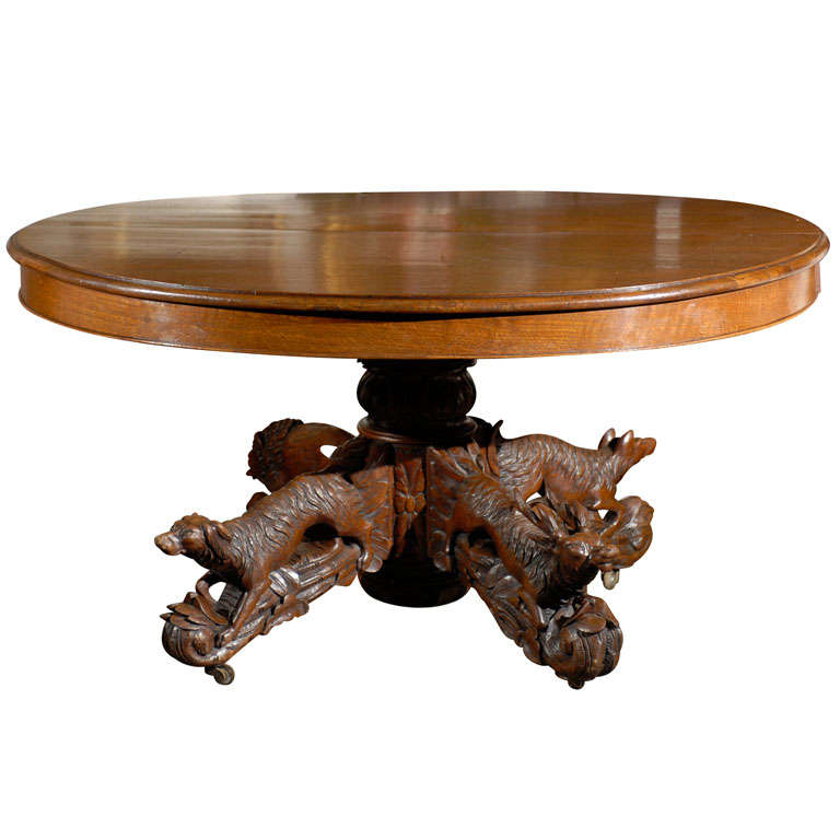French Oval Table with Carved Animal Pedestal