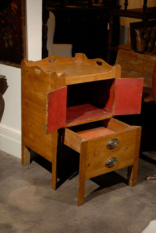 Country English circa 1800 Pine Tray Top Commode with Double Doors and Faux Drawer