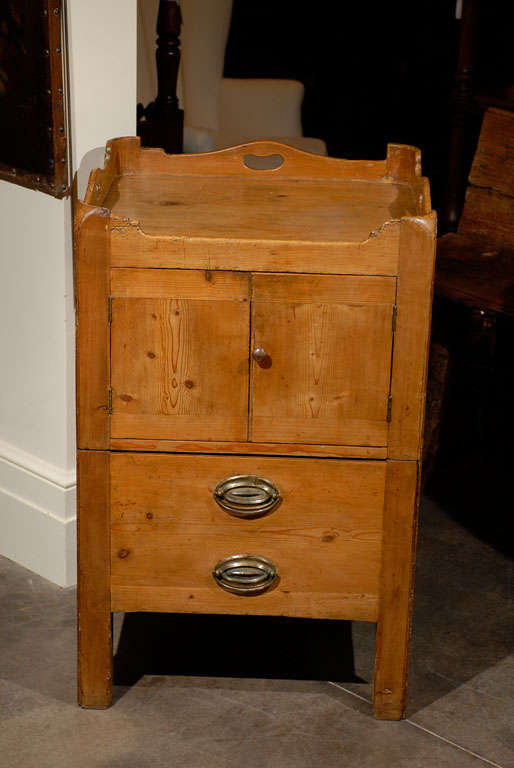 19th Century English circa 1800 Pine Tray Top Commode with Double Doors and Faux Drawer