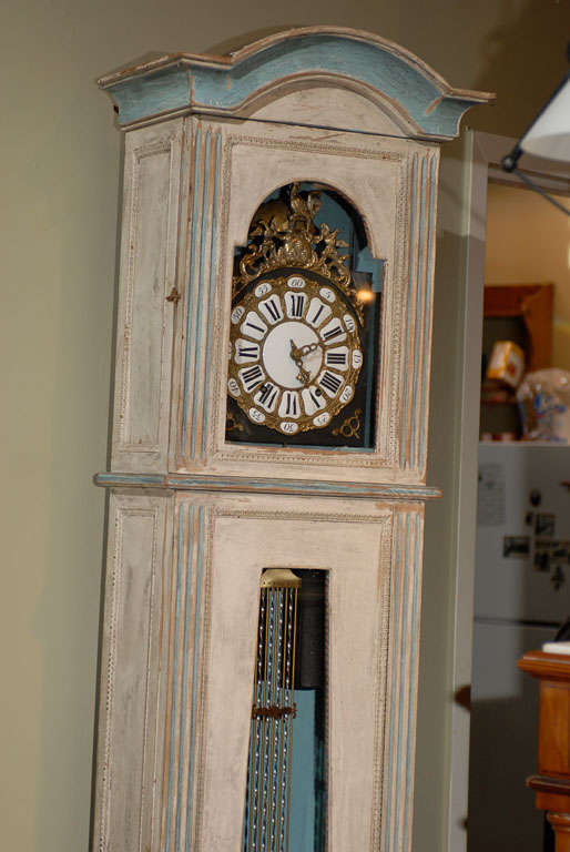French Light Painted Louis XVI Style Tall Case Clock from the Late 19th Century 4