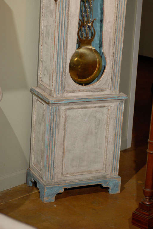 French Light Painted Louis XVI Style Tall Case Clock from the Late 19th Century In Good Condition In Atlanta, GA