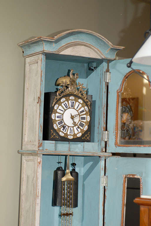 French Light Painted Louis XVI Style Tall Case Clock from the Late 19th Century 1