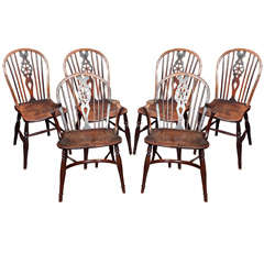 Set of 6 Antique English Wheelback Windsor Chairs