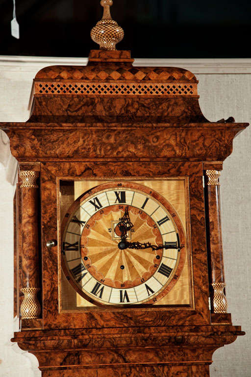 Contemporary Walnut Tall Case Clock with Inlaid Face