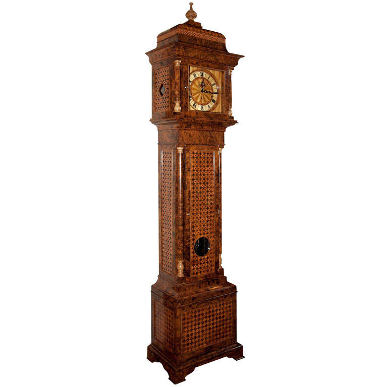 Walnut Tall Case Clock with Inlaid Face