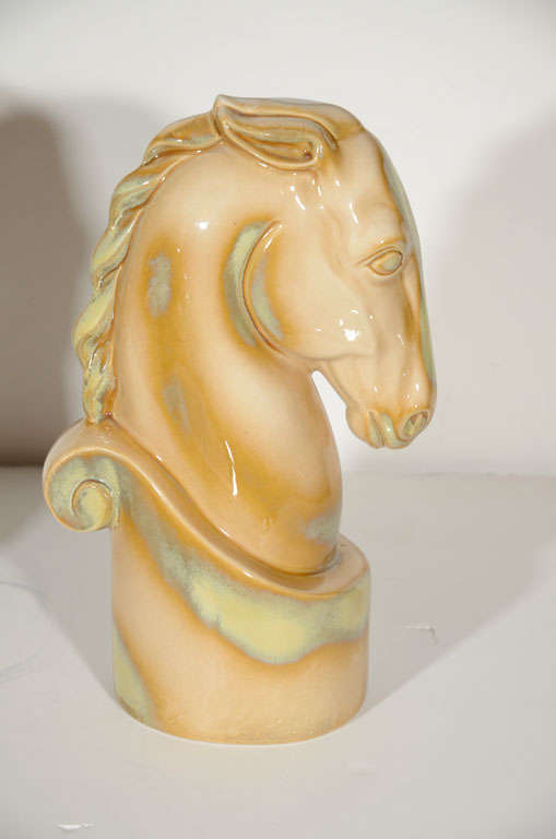 Pair of Stylized Knight Horse Ceramic Sculptures In Excellent Condition In Fort Lauderdale, FL