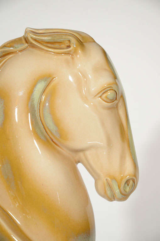 20th Century Pair of Stylized Knight Horse Ceramic Sculptures