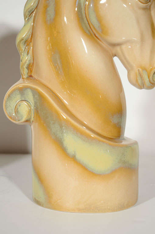 Pair of Stylized Knight Horse Ceramic Sculptures 1