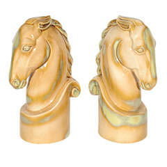 Pair of Stylized Knight Horse Ceramic Sculptures