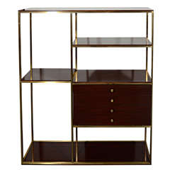 Modernist Etagere in Walnut Wood and Brass by Paul McCobb